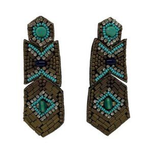 Suzanna Dai Green Turquoise Bronze Black Beaded & Rhinestone Earrings